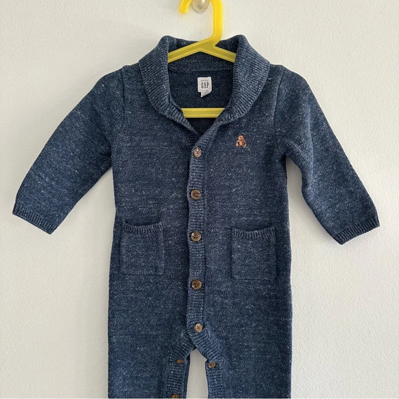 Baby Gap Shawl Collar Knit One Piece 18-24 Knitted Jumpsuit Baby Boy Outfit - Picture 4 of 8